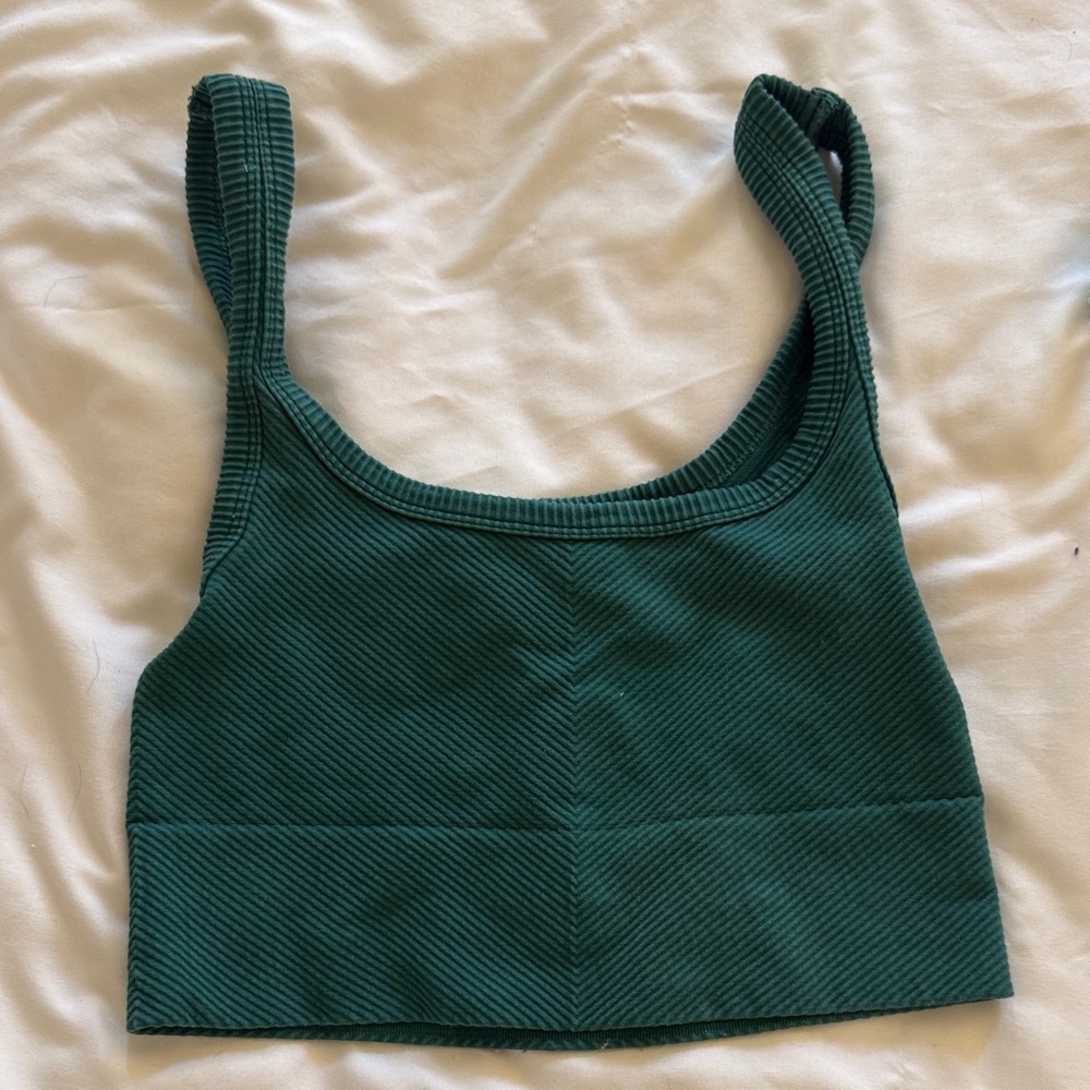 Green Ribbed Crop Top